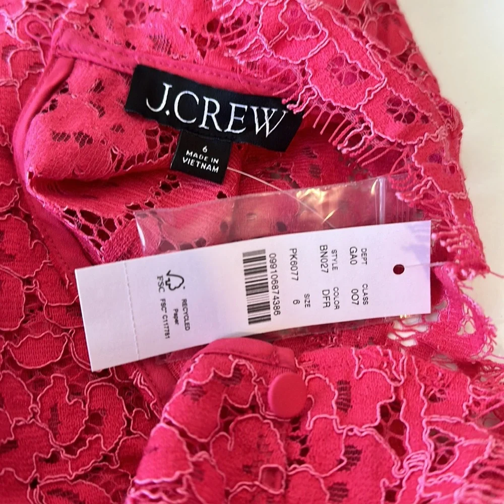 J Crew Mock Neck Lace Top in Dragonfruit NWT Size 6